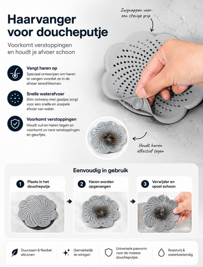 Siliconen afvoerzeef in bloemvorm voor doucheputje en gootsteen