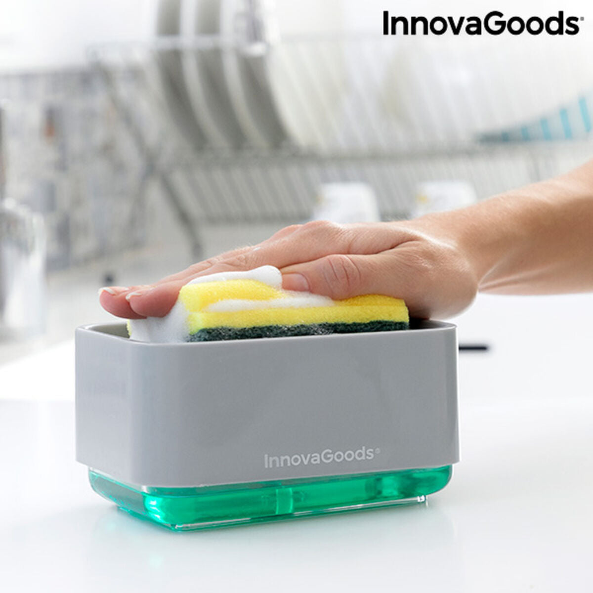 Pushsoap 2-in-1 Zeepdispenser met Sponshouder voor de Keuken