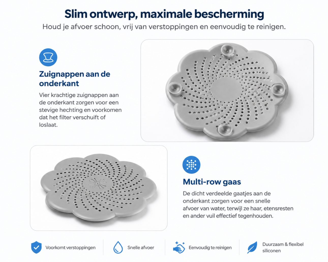 Siliconen afvoerzeef in bloemvorm voor doucheputje en gootsteen