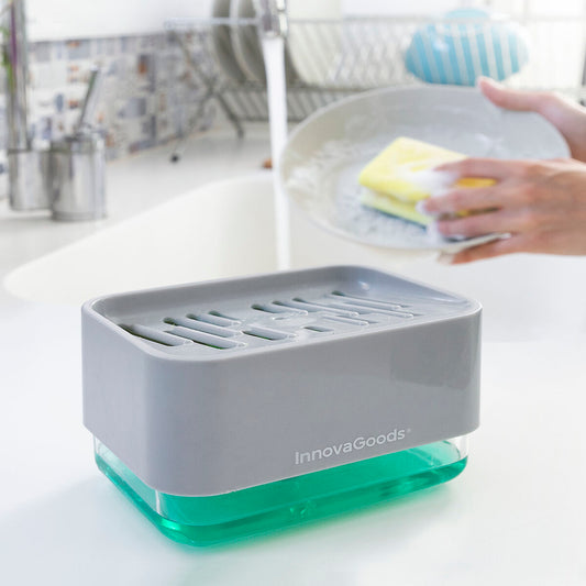 Pushsoap 2-in-1 Zeepdispenser met Sponshouder voor de Keuken