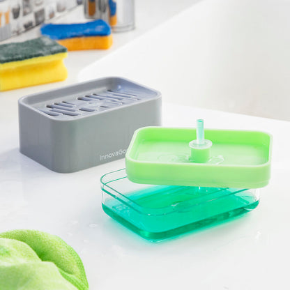 Pushsoap 2-in-1 Zeepdispenser met Sponshouder voor de Keuken