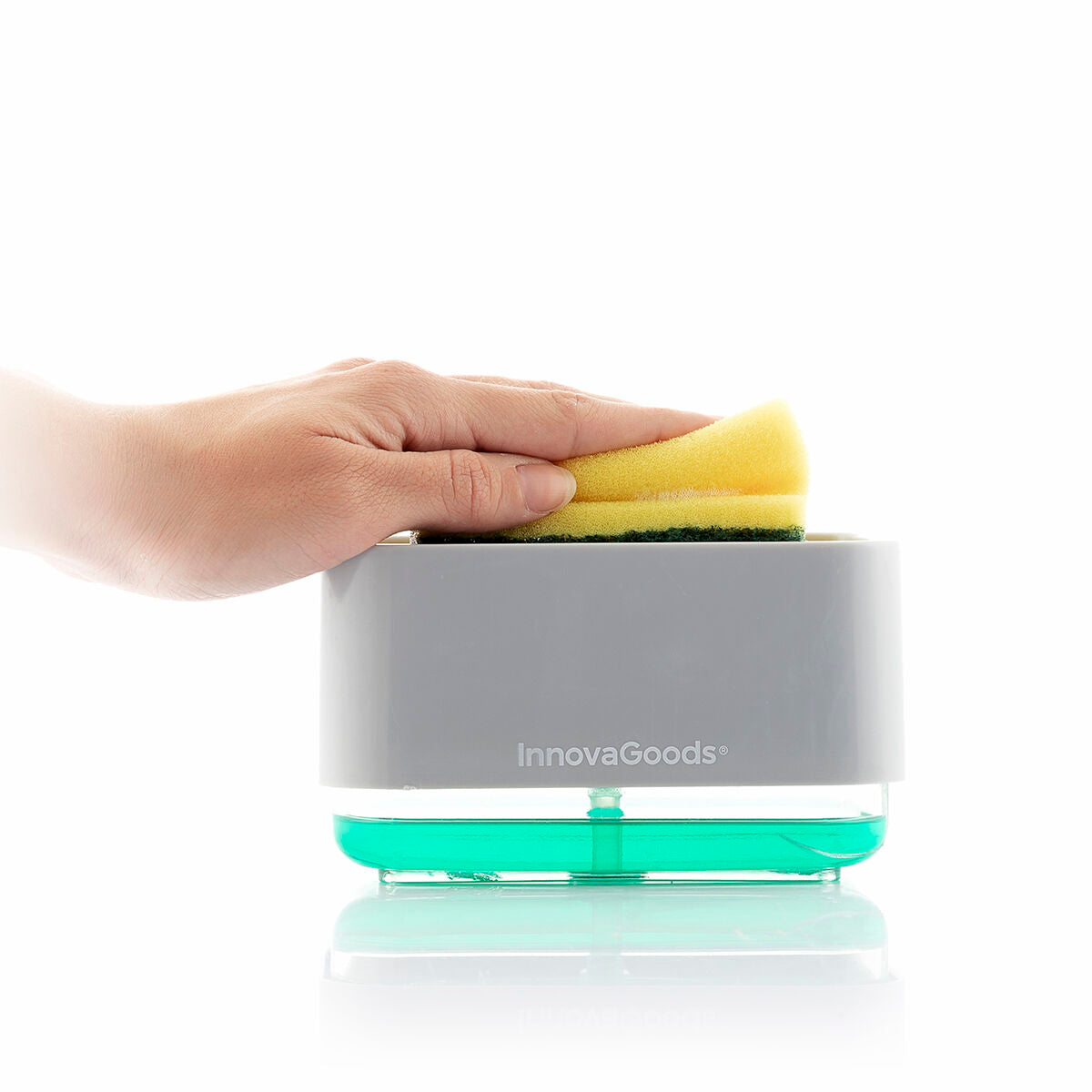 Pushsoap 2-in-1 Zeepdispenser met Sponshouder voor de Keuken